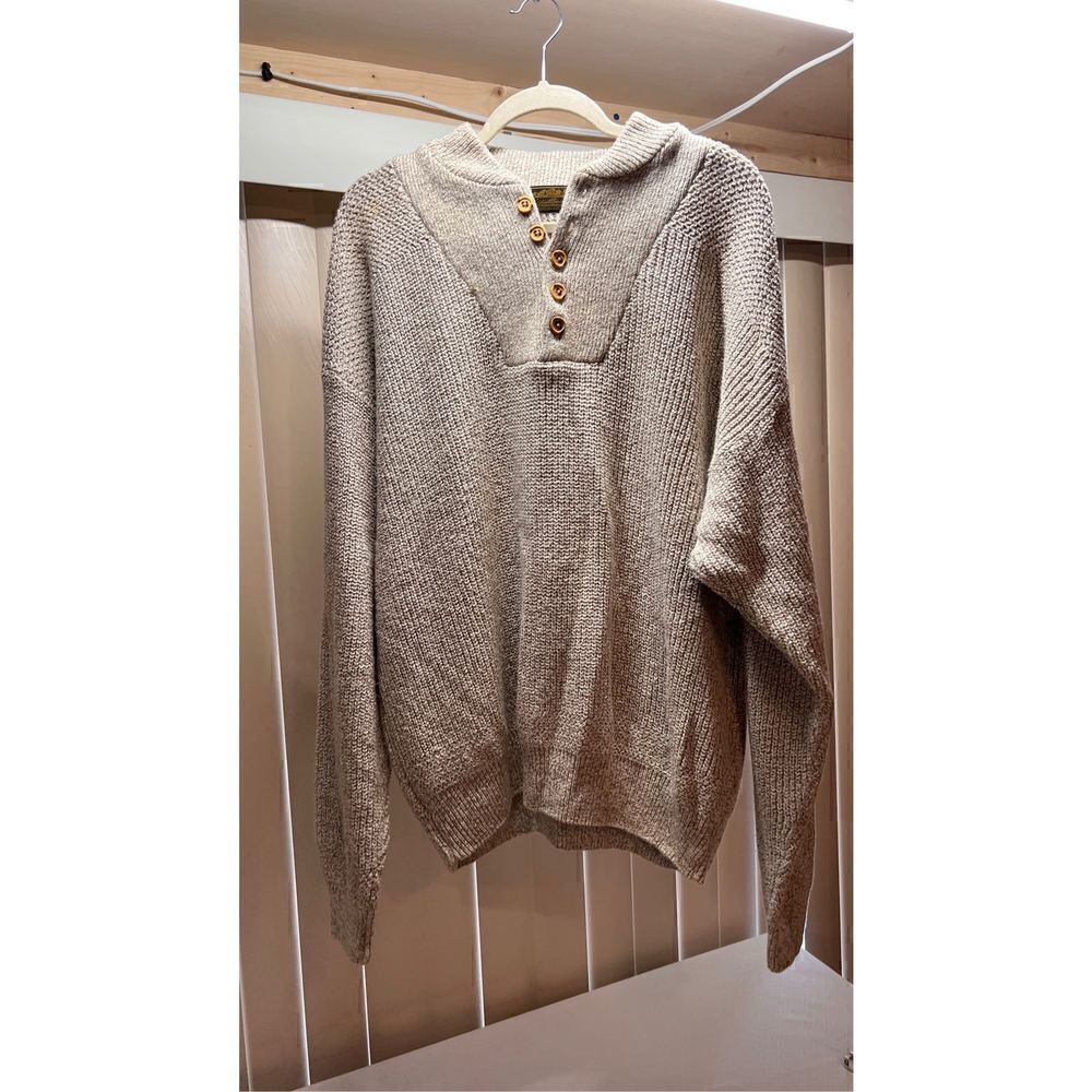 EDDIE BAUER MENS CABLE KNIT SWEATER BROWN BEIGE SIZE XL